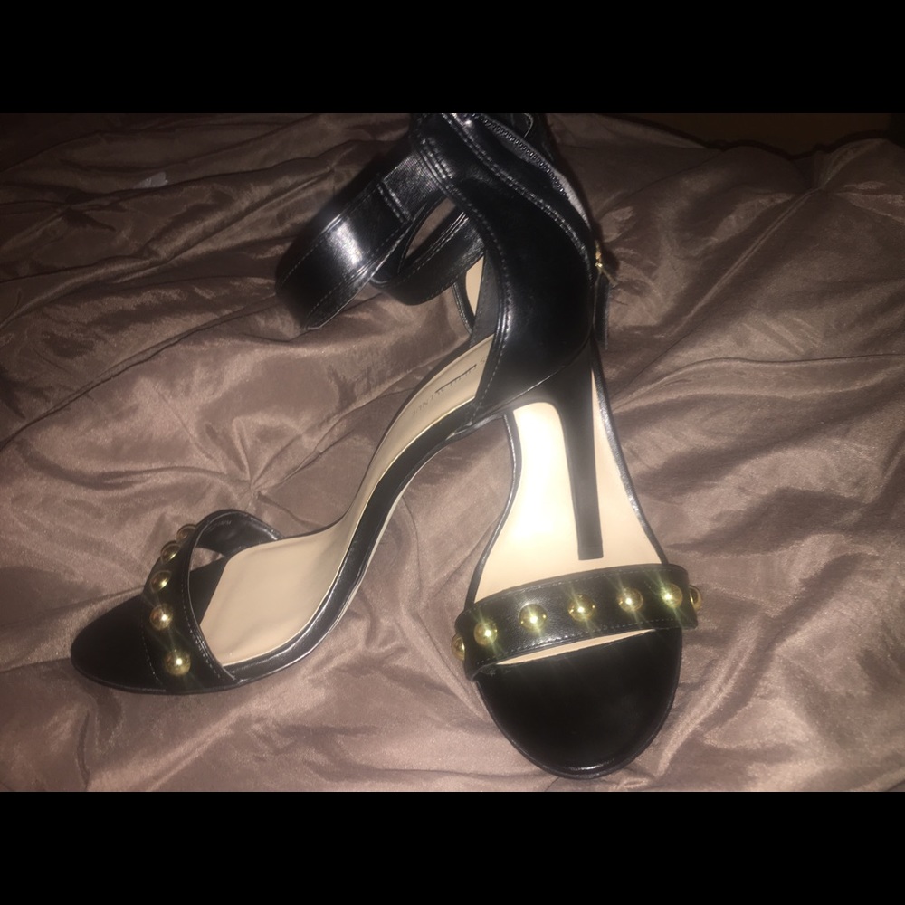 brand new gold studded ankle strap heels